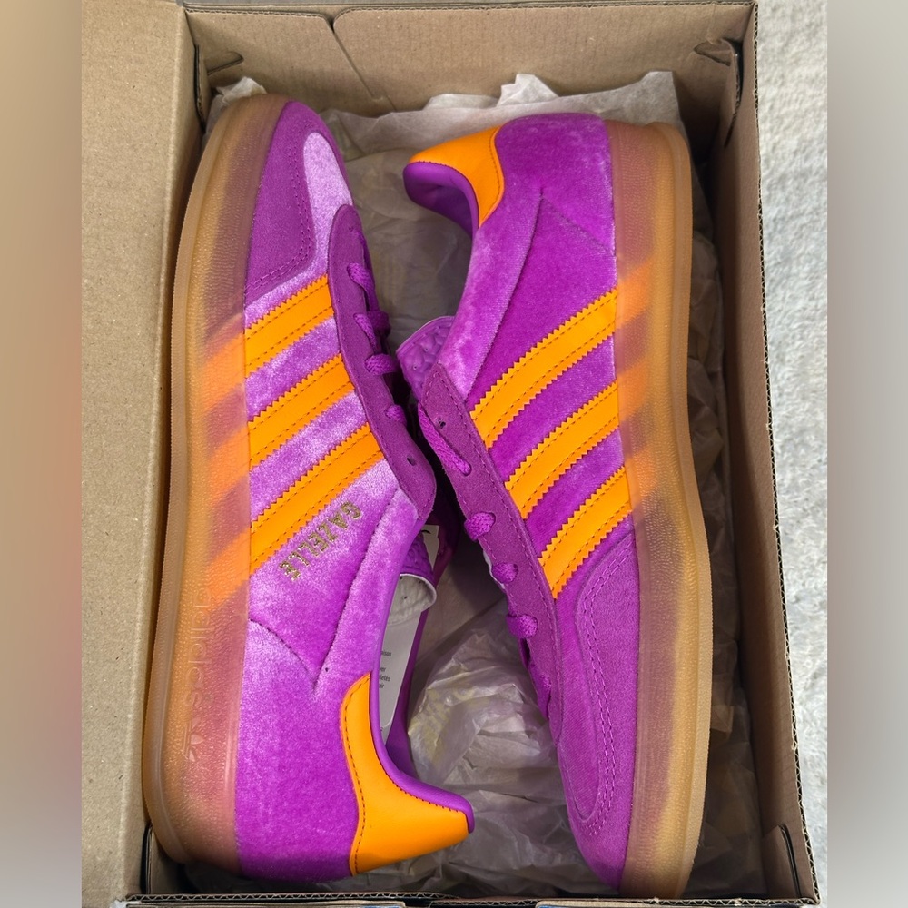 adidas Gazelle Purple and Orange Suede Athletic Shoes - Picture 11 of 13